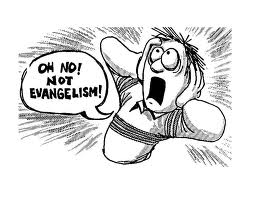 man in horror saying oh no, not evangelism!